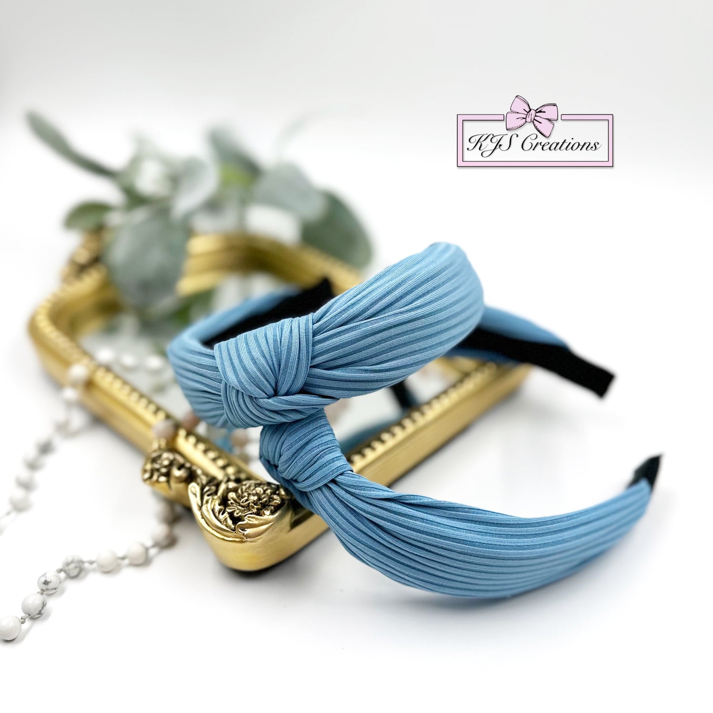 Spring blue ribbed headband