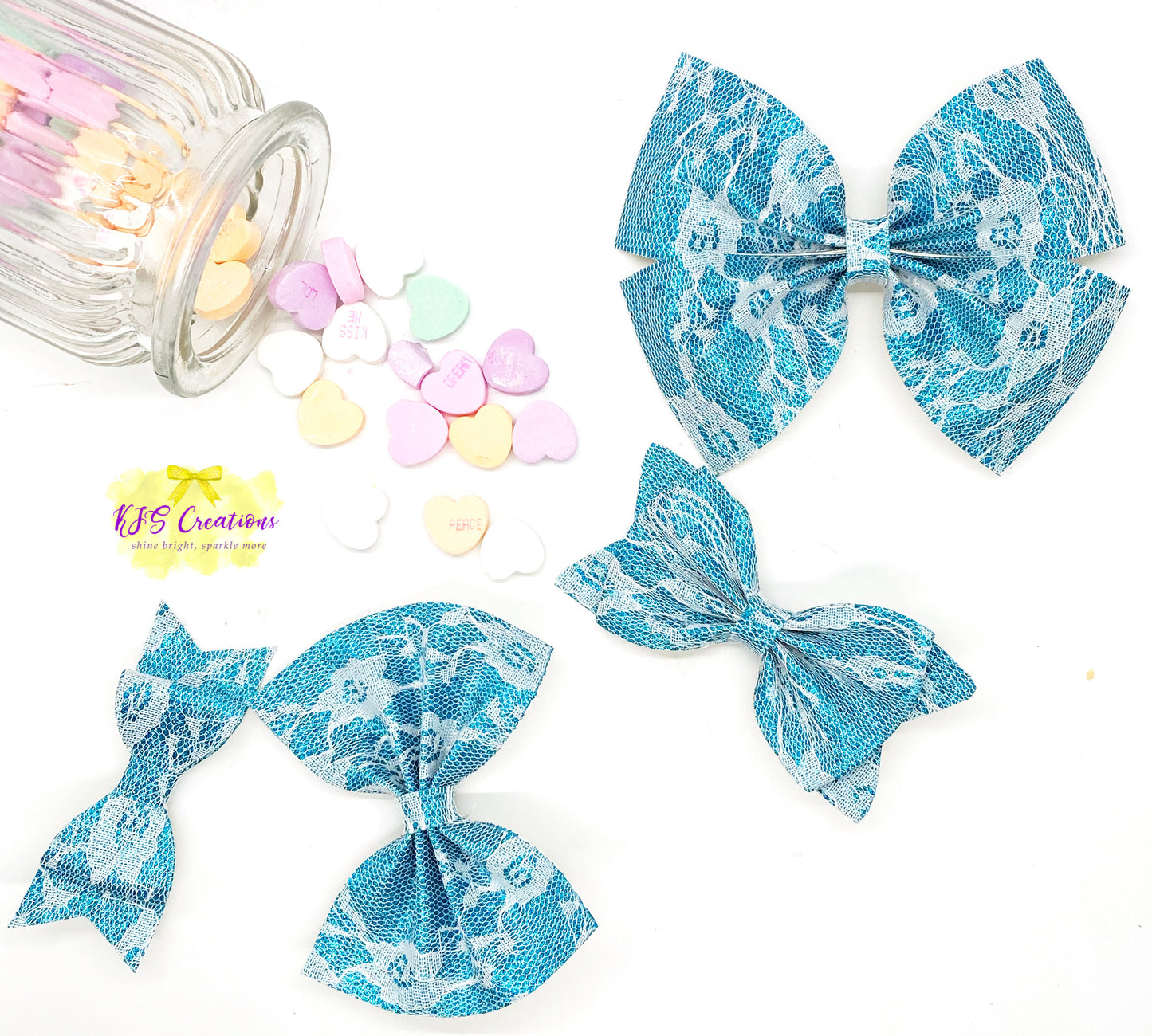 Blue Fine glitter with white lace