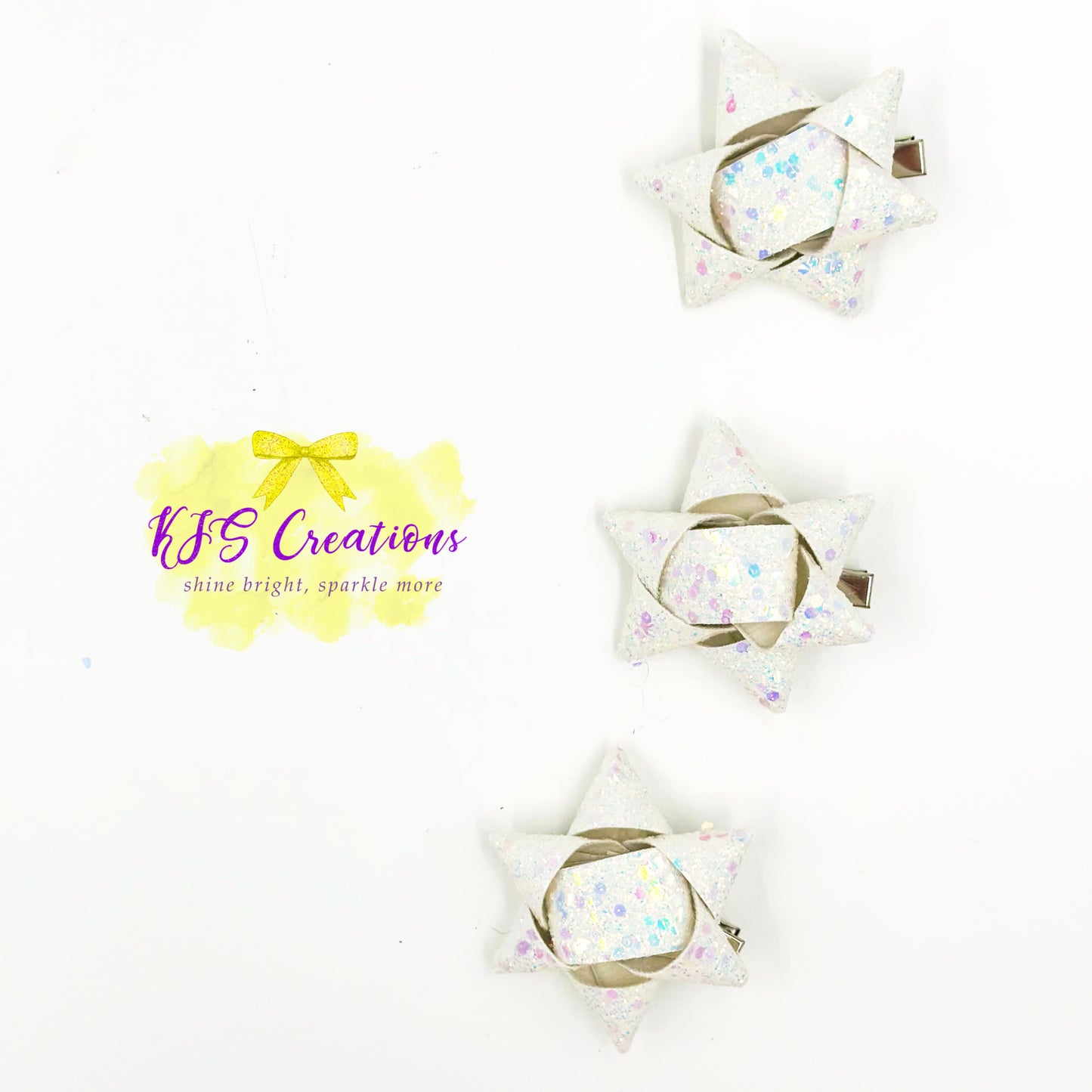 White shimmer present bows