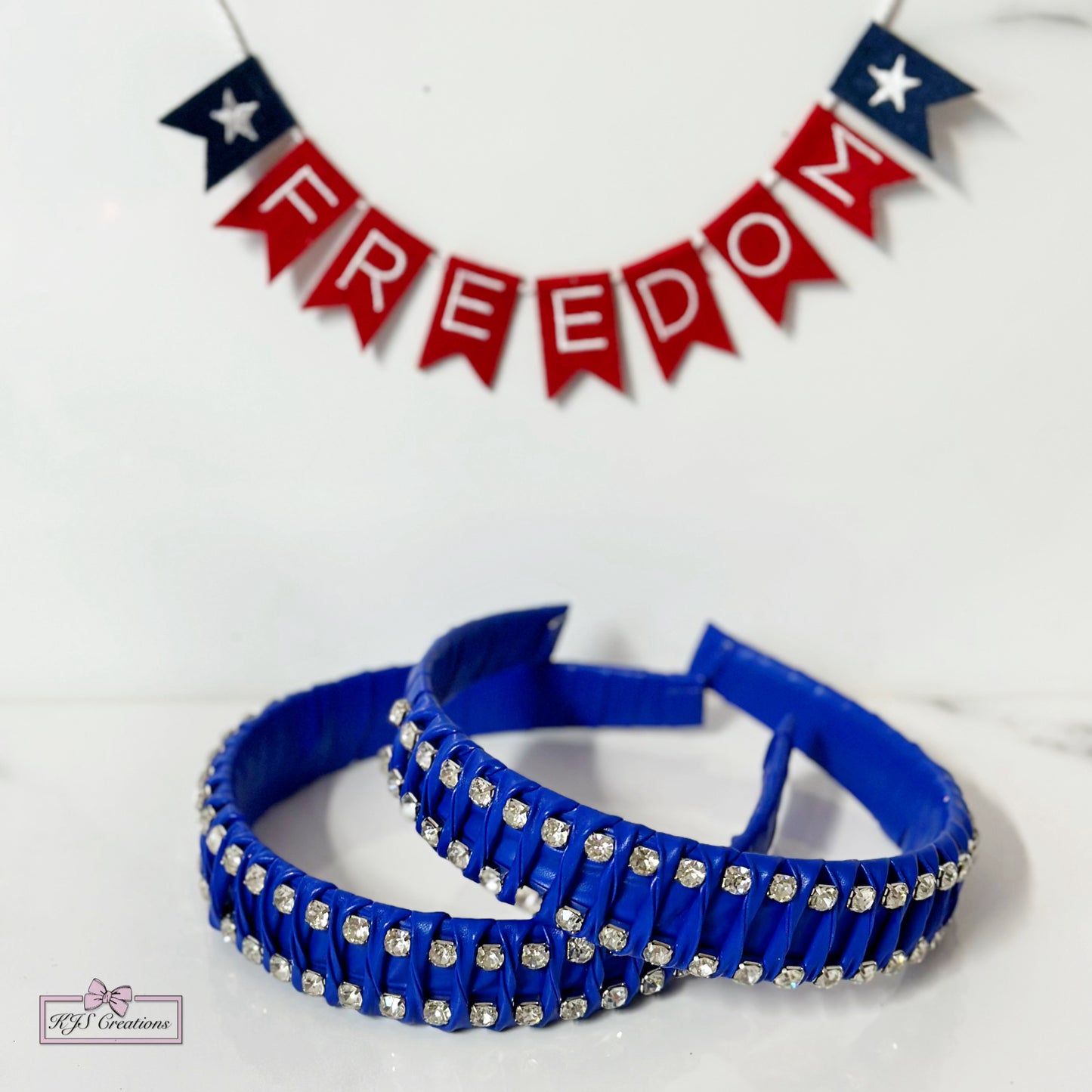 Blue leather rhinestone headband