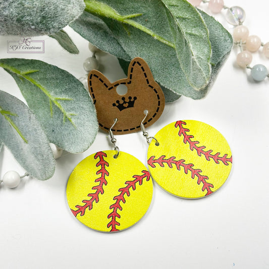 Softball wooden earrings