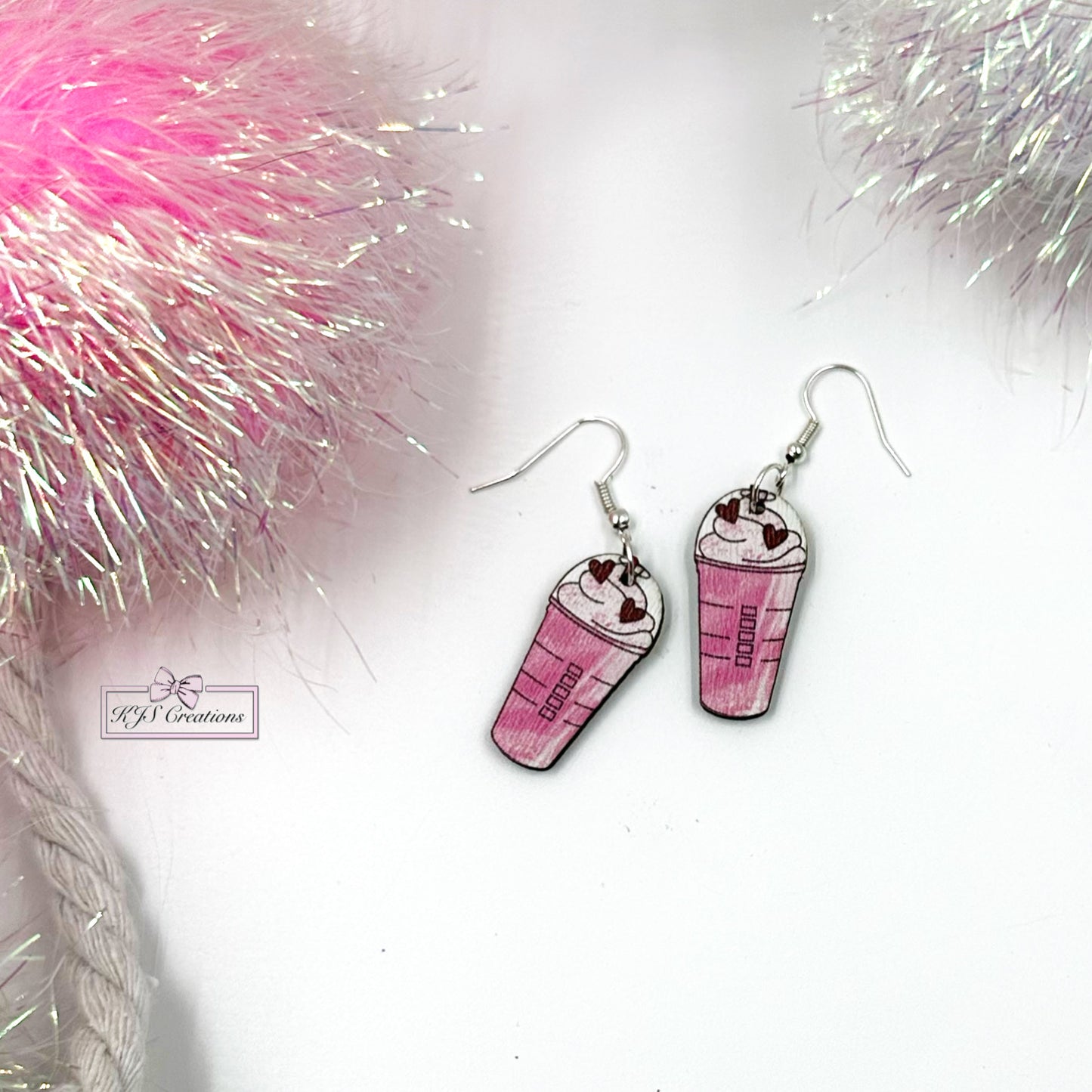 Pink drink wooden earrings
