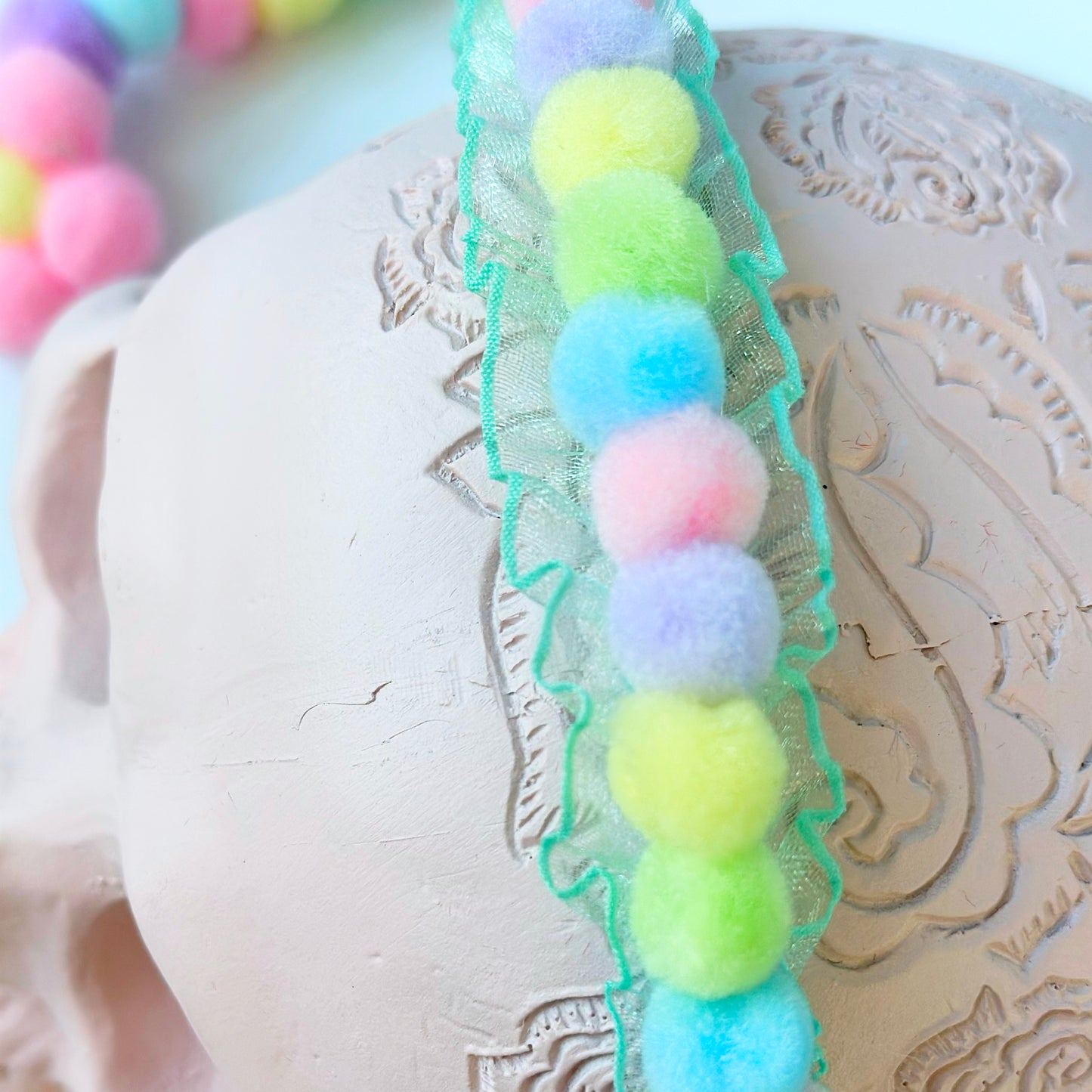 Pompom rainbow headband