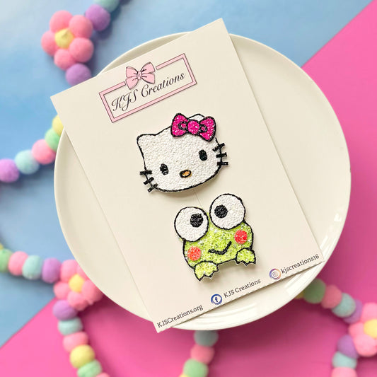 Kitty and frog snap clip center set