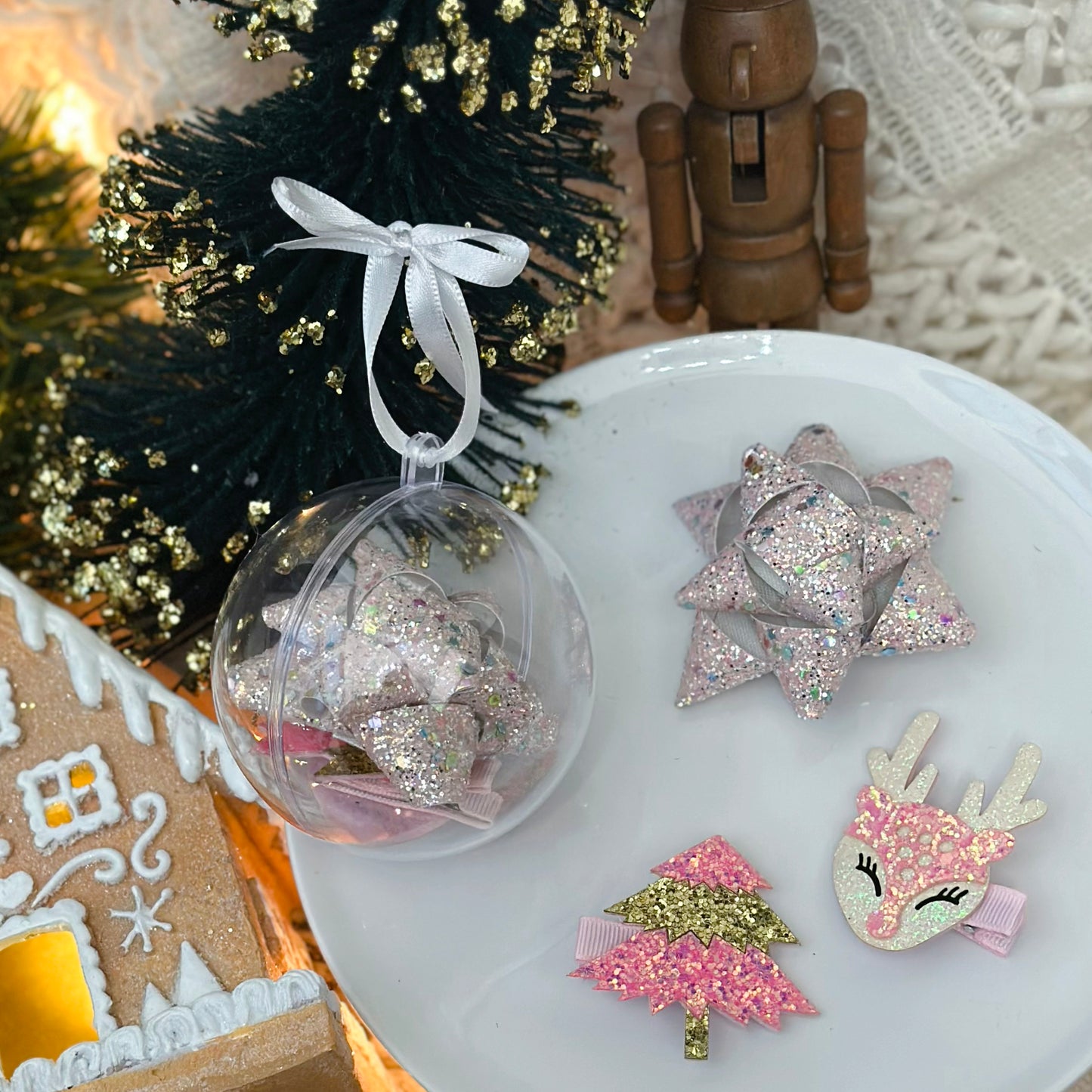 Pink Christmas ornament set