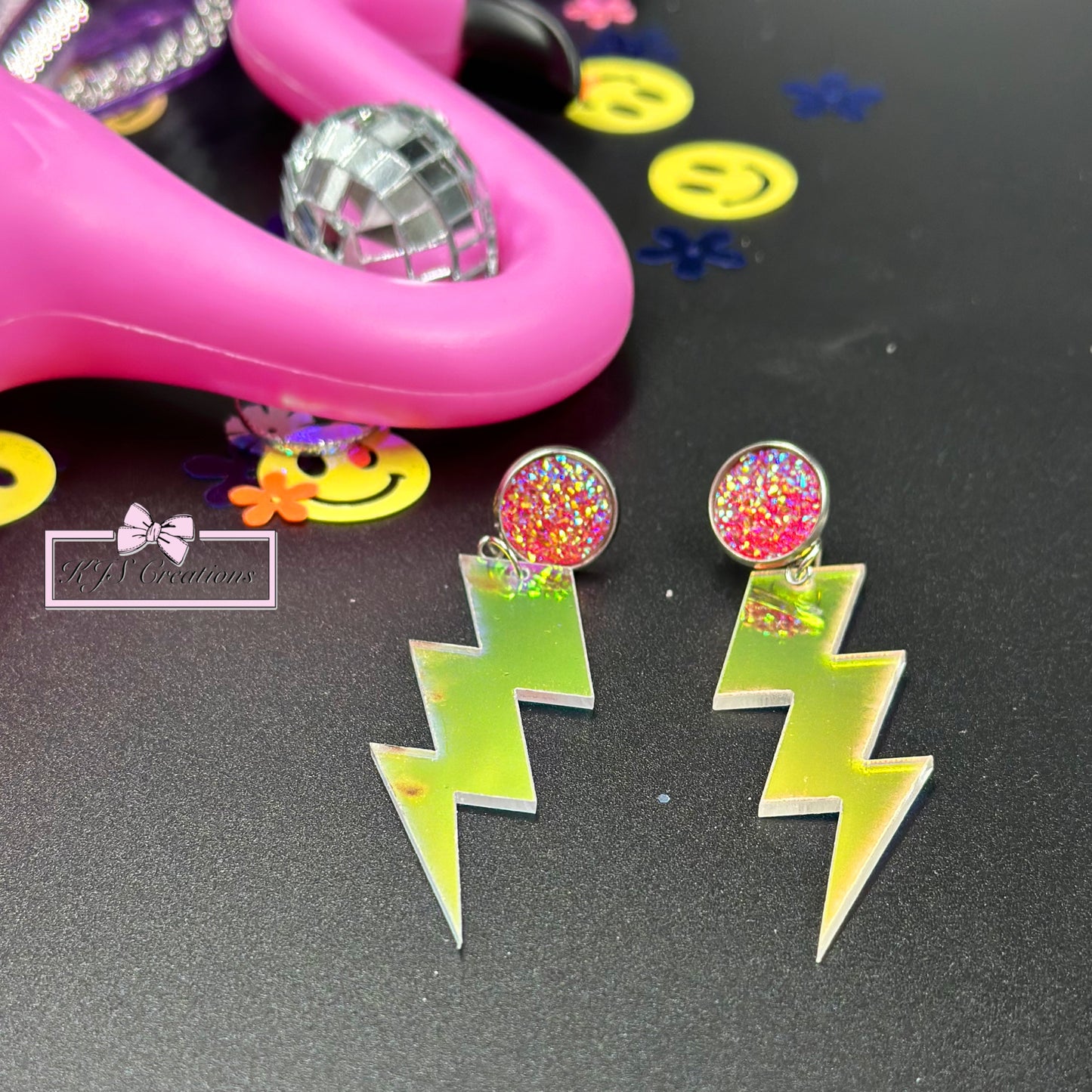 Holographic lighting bolt earrings