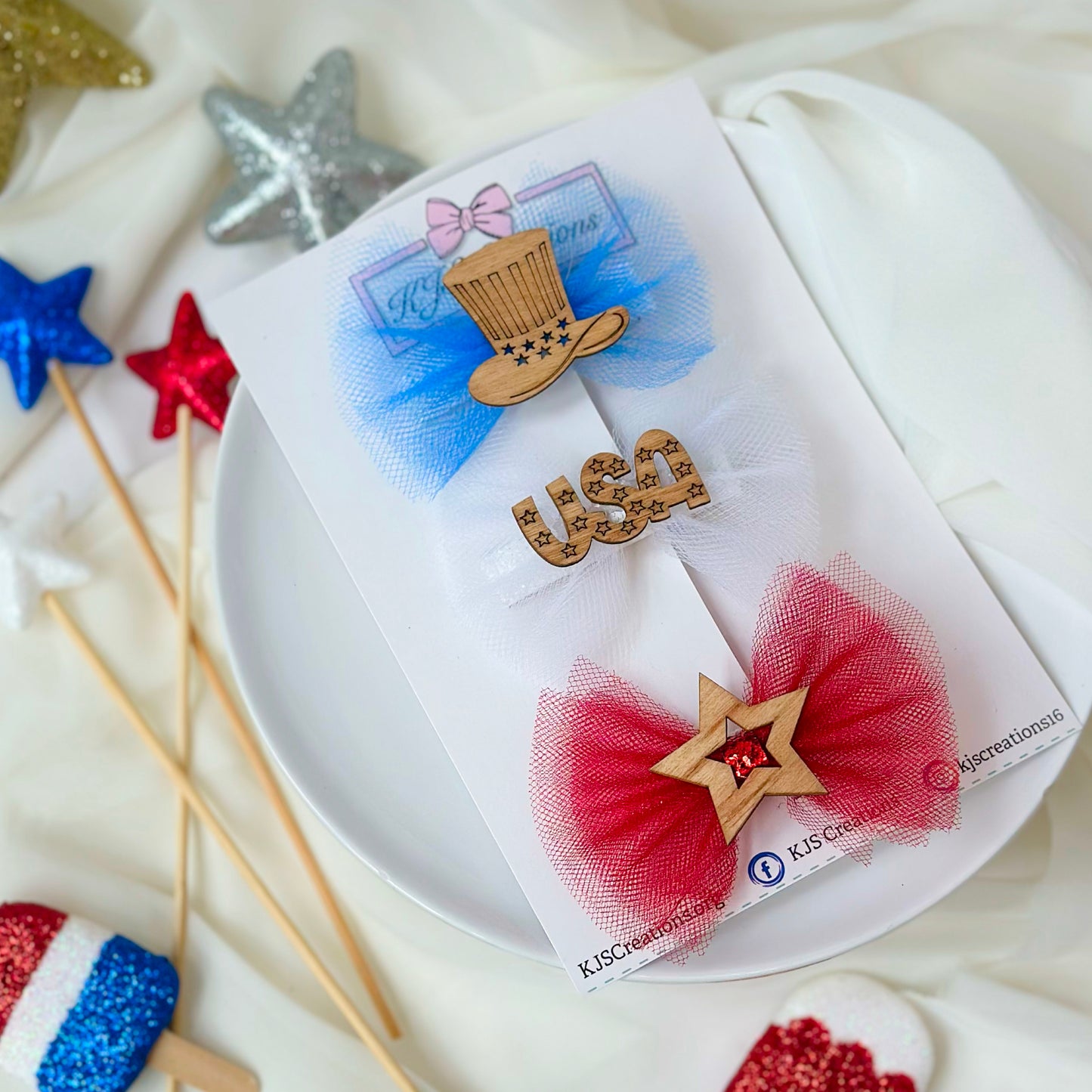 Tulle centers (hat, star, and USA)