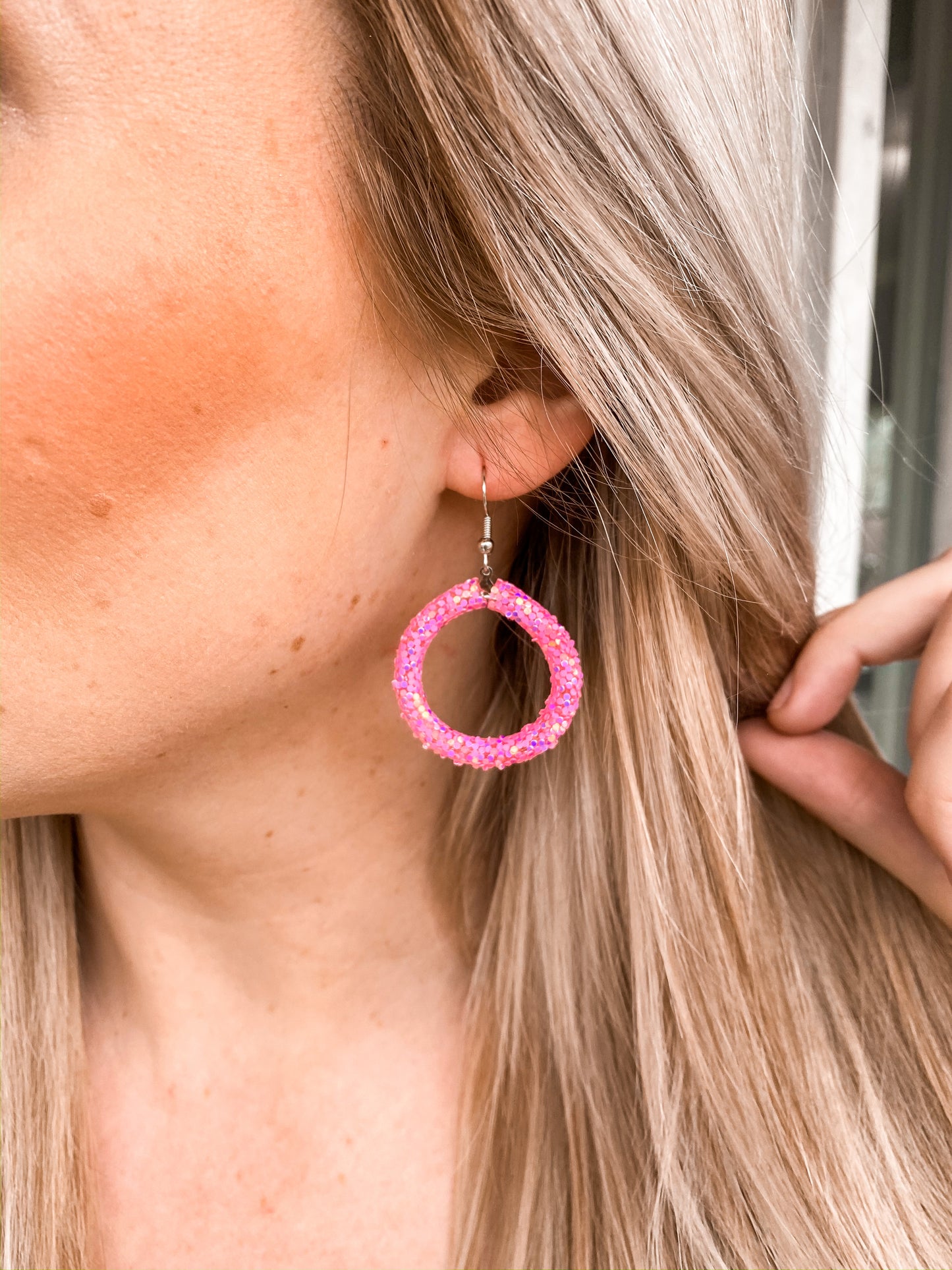 Bubblegum pink circle earrings