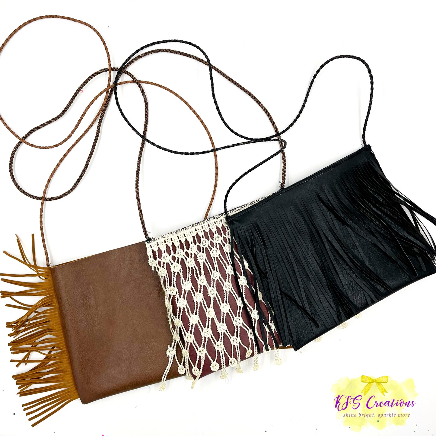 Leather fringe hand bags