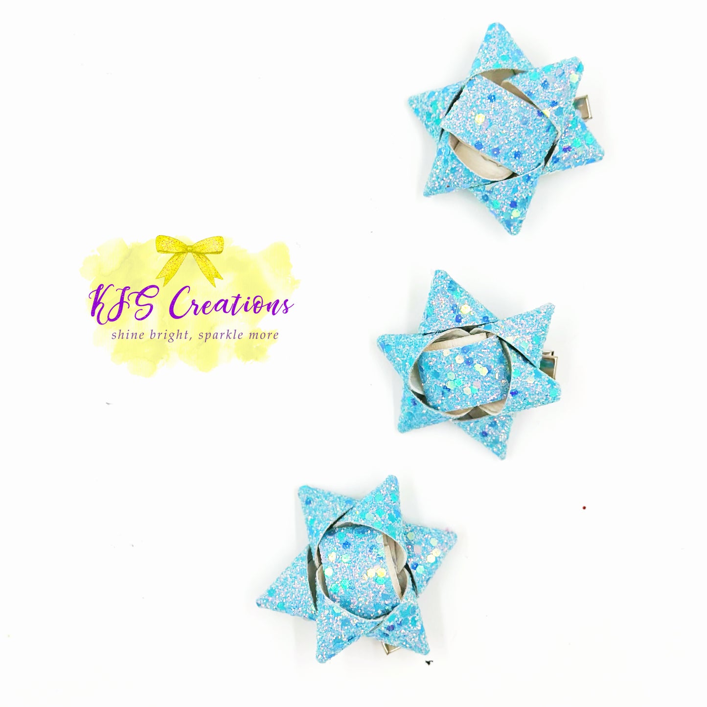 Shimmer blue present bows